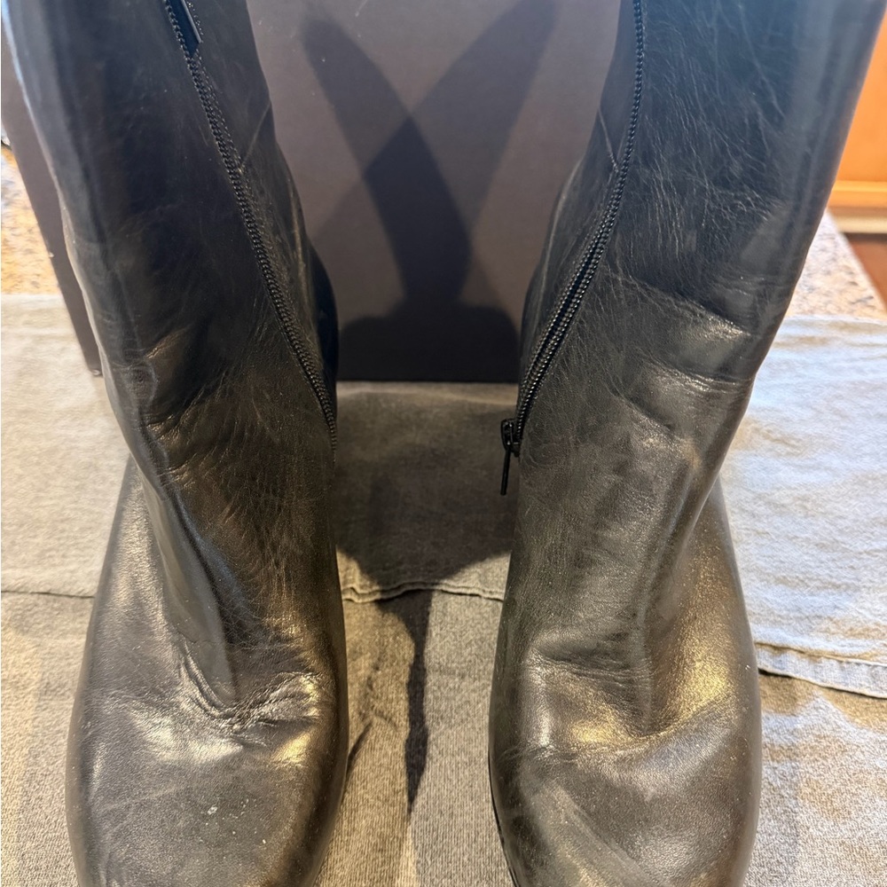 Black Leather Zipper Boots